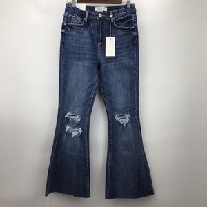 Risen High Rise Wide Flare Distressed Jeans